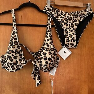 Kamoni Leopard Print Bikini Set Tie Back Adjustable Straps Padded‎ Womens Lg NWT